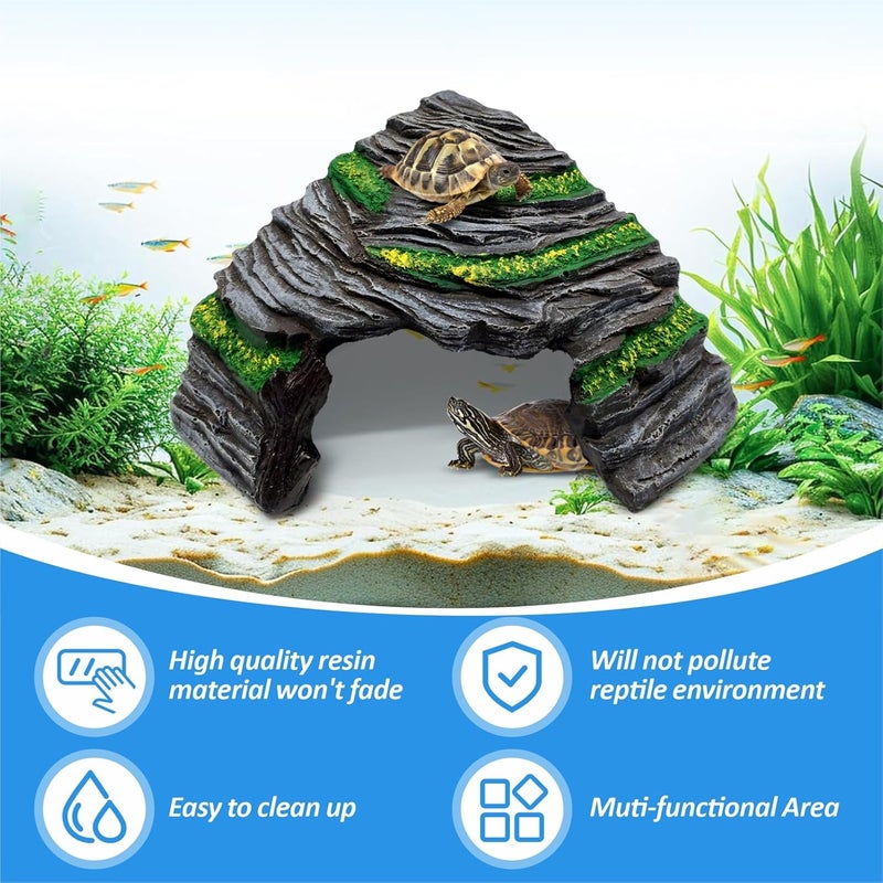 GOZILLA Reptile Hideout Cave,Turtle Tank Accessories Decor,Fish Tank Basking Platform for Bearded Dragon,Snake and Leopard Gecko.(Grey-M) - Image 5